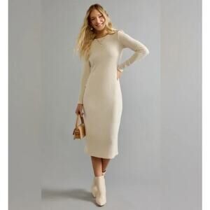 NWT Womens Cream Ribbed Slit Sweater Dress Size Medium